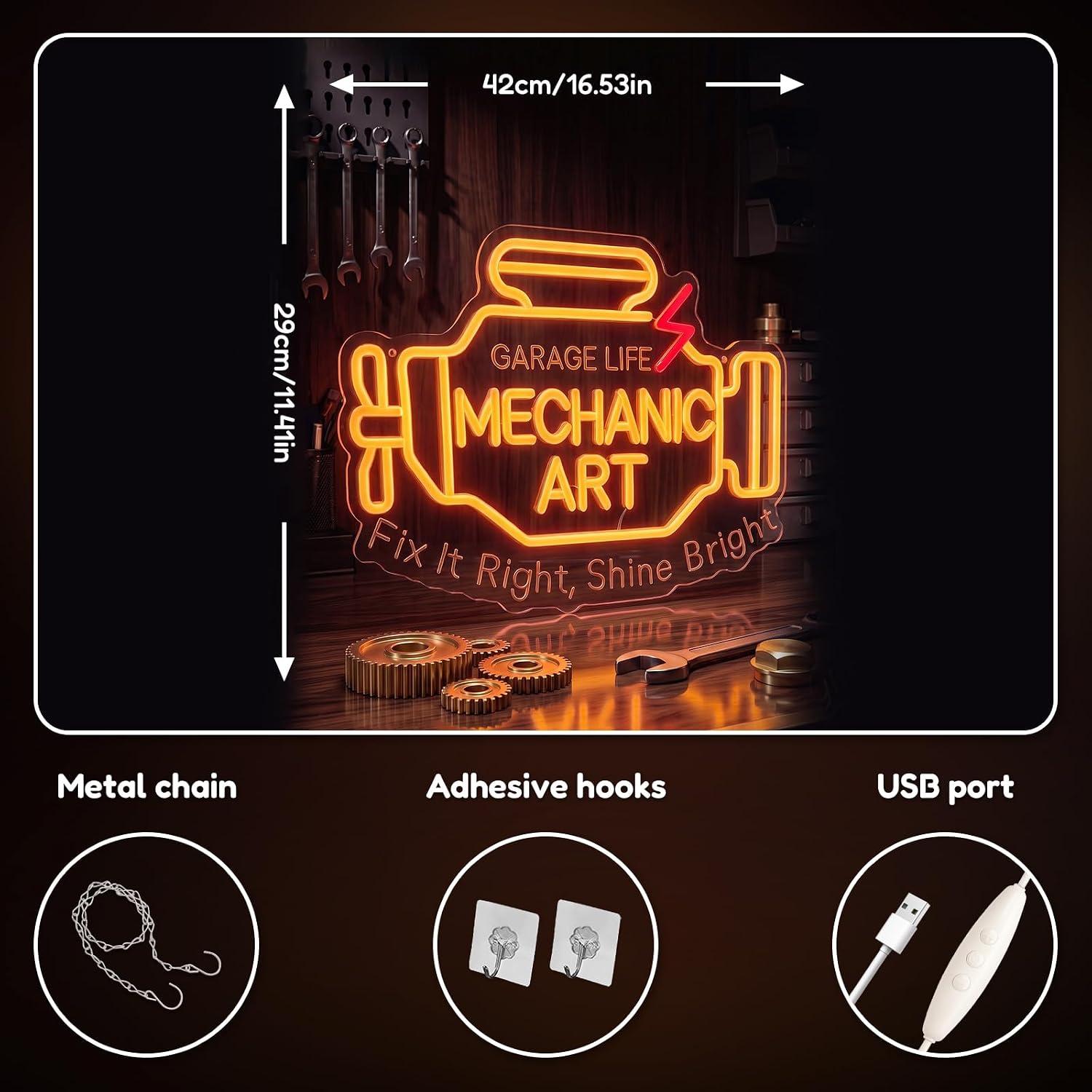 Mechanic Art Neon Sign USB Dim - Auto Repair Shop Signs ulasan dan harga